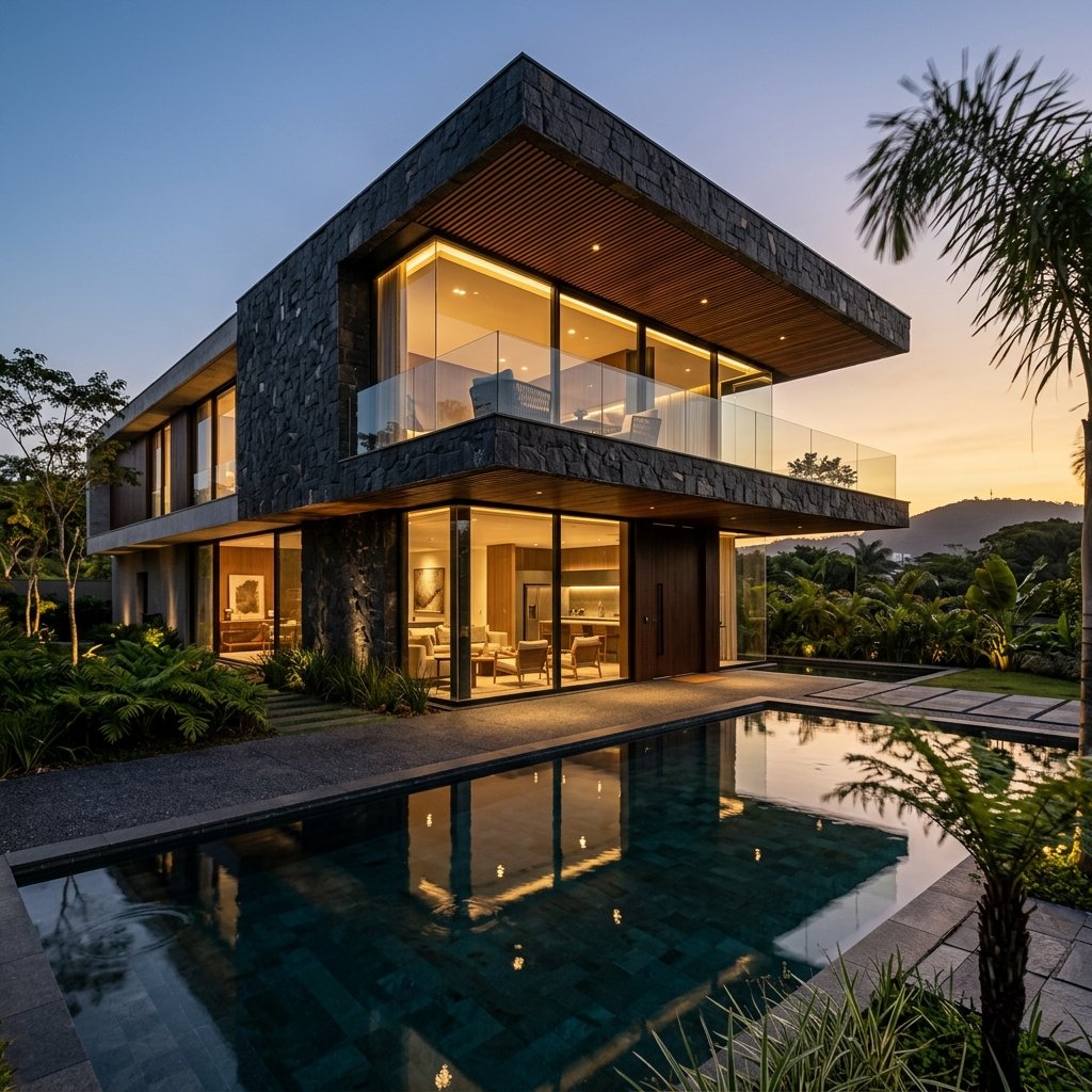 Fachada de mansao contemporanea assinada por Alex Romao